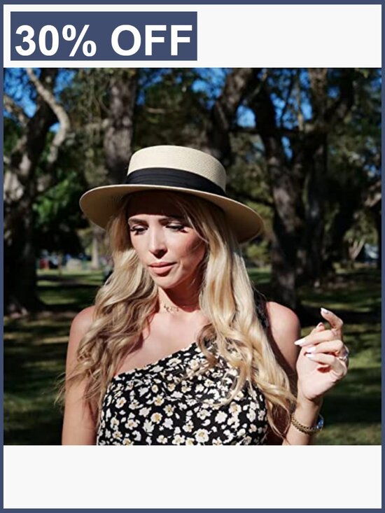 Wide Brim Straw Boater Hat Foldable Packable Sun Hat main image 6